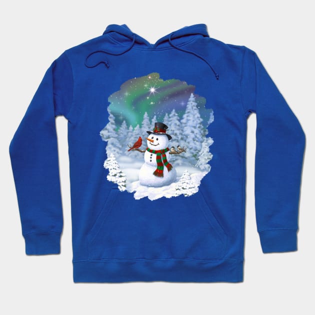 Happy Christmas Snowman Cute Birds Winter Wonderland Hoodie by csforest